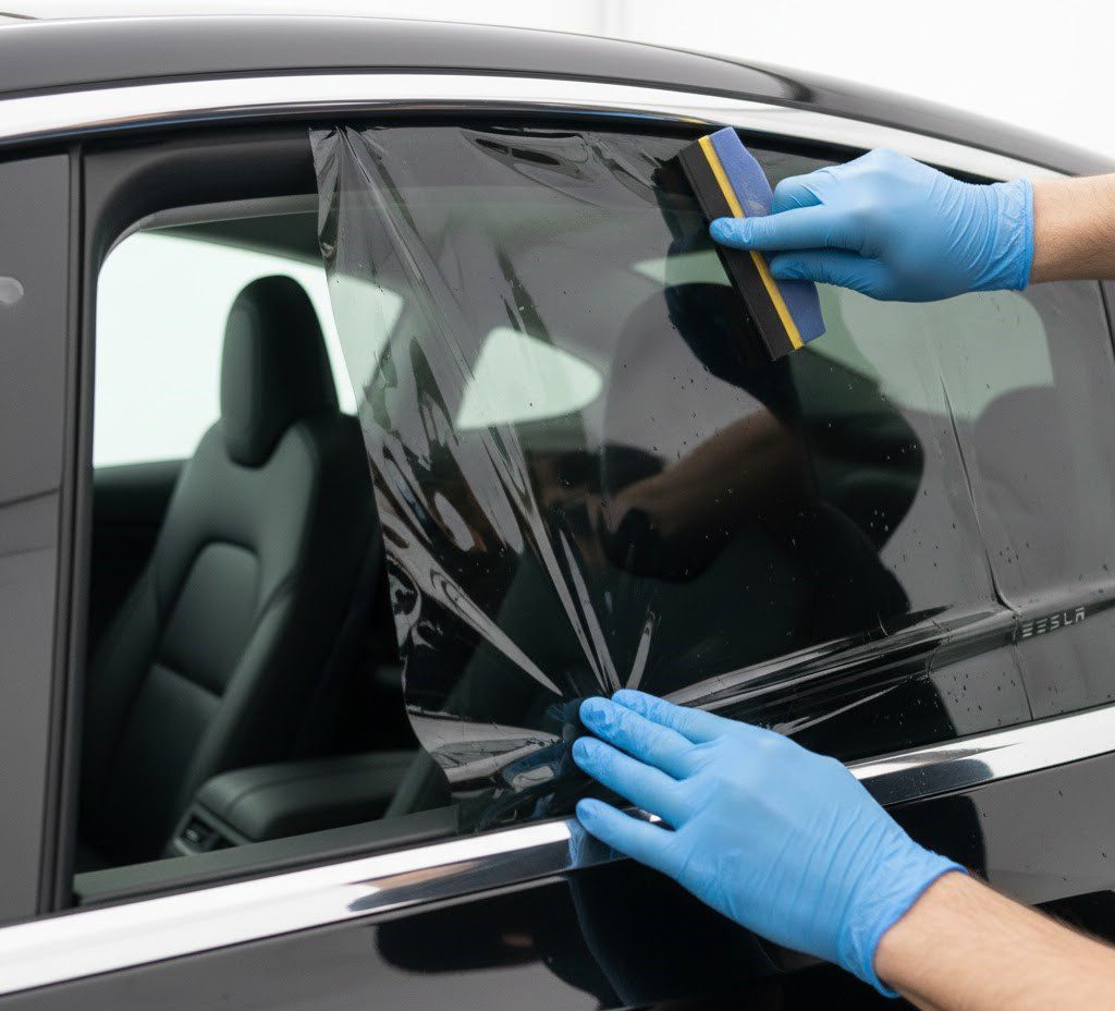 Applying window tint to a car