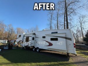 After mobile RV detailing Vancouver – shiny and clean RV exterior with fresh wash and protection in Burnaby BC