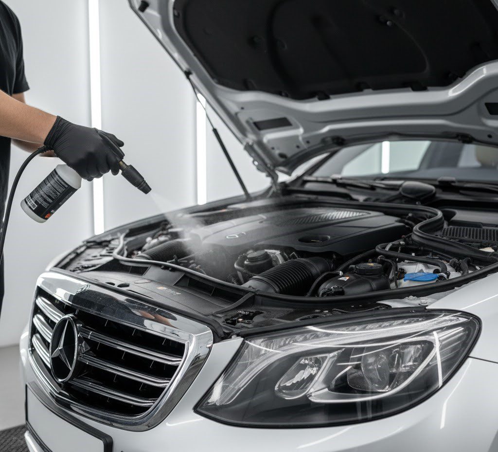 Engine bay cleaning add-ons services Vancouver – professional mobile detailing removes grease and buildup for shiny engine compartment in Surrey, Burnaby & Langley