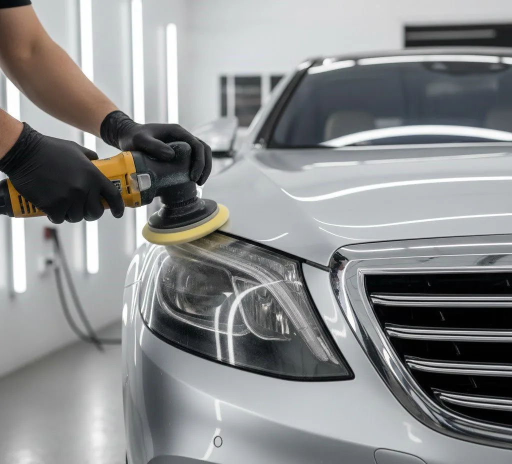 Headlight restoration add-ons services Vancouver – foggy headlights polished to crystal clear shine by AutoAlchemy mobile detailing in Surrey, Burnaby & Langley