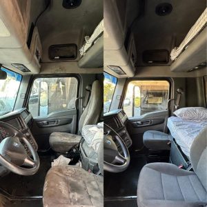 After mobile truck interior detailing Vancouver – clean fresh semi sleeper cab with spotless seats and dashboard in Surrey, Burnaby & Langley